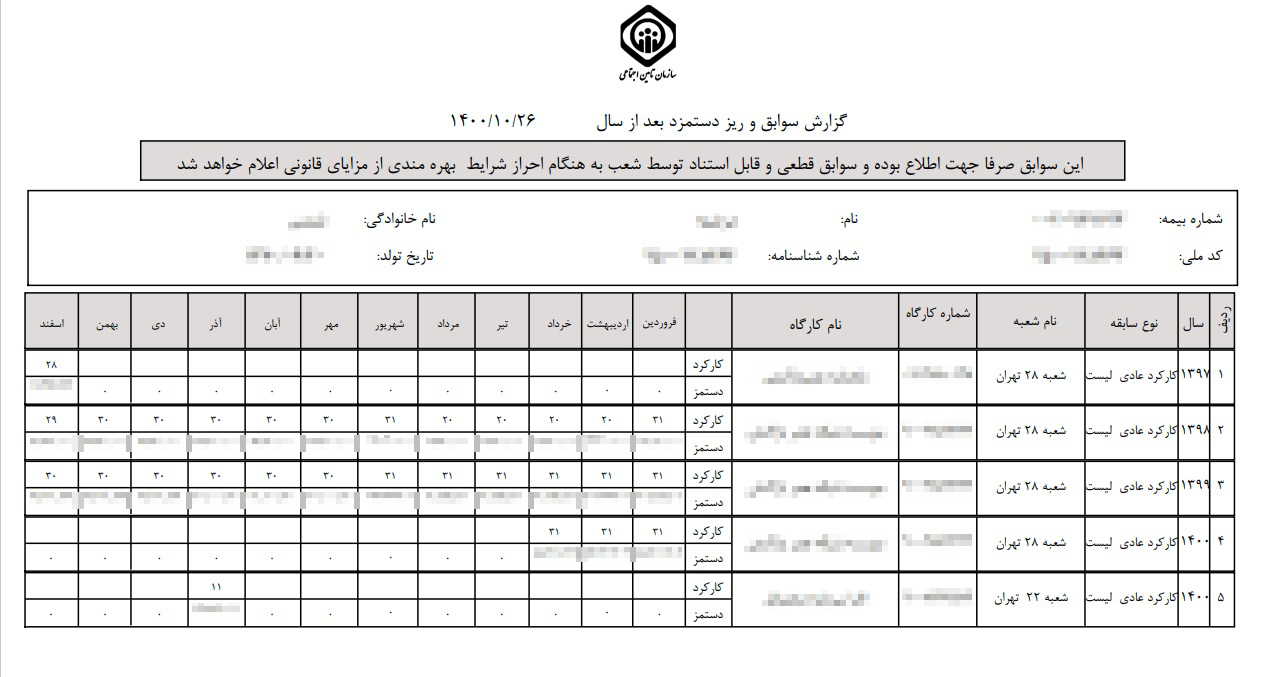 سوابق بیمه تامین اجتماعی